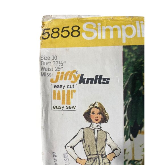 1973 Simplicity 5858 Misses Jiffy Knit Sewing Pattern Size 10 Vest Pant Easy Sew - Picture 2 of 6